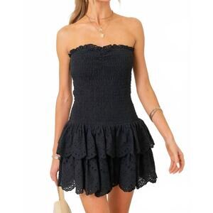 NEW BABY PINK gameday smocked ruffle mini dress in black